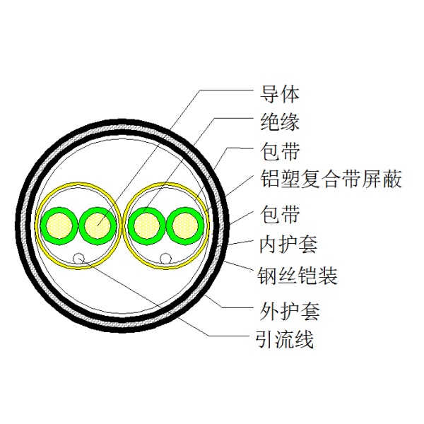 铜芯聚乙烯绝缘铝塑复合带绕包分屏障 钢丝铠装聚氯乙烯护套盘算机电缆-DJYP3V32-300/500V